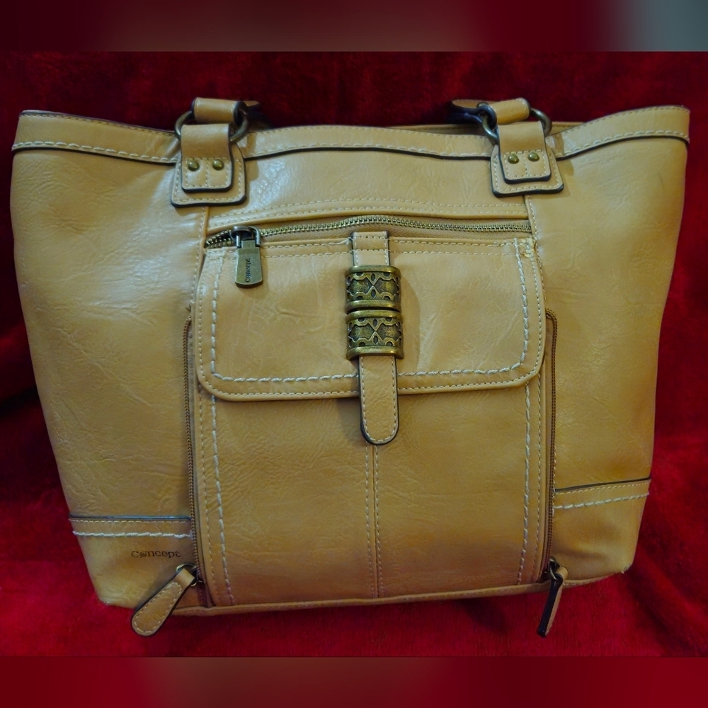 Born Concept Light Tan Faux Leather Tote Bag